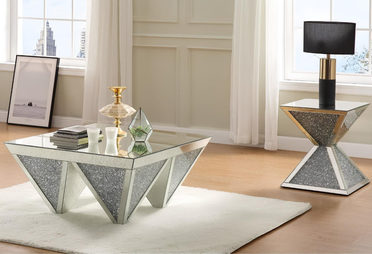 37" Silver Glass Square Mirrored Coffee Table