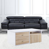 47" White and Natural Coffee Table With Four Drawers