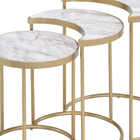 24" Gold And Faux Marble Paper Veneer And Metal Round Nested Coffee Tables