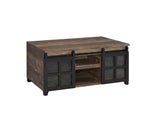 47" Black And Rustic Oak Manufactured Wood Rectangular Coffee Table With Shelf