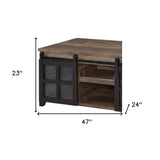 47" Black And Rustic Oak Manufactured Wood Rectangular Coffee Table With Shelf
