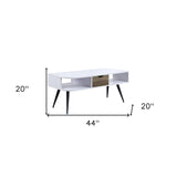 44" Black And White Melamine Veneer And Metal Rectangular Coffee Table With Drawer And Shelf