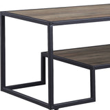 45" Black And Rustic Oak Paper Veneer And Metal Rectangular Coffee Table With Shelf