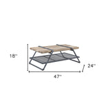 47" Sandy Gray And Oak Paper Veneer And Metal Rectangular Coffee Table With Shelf