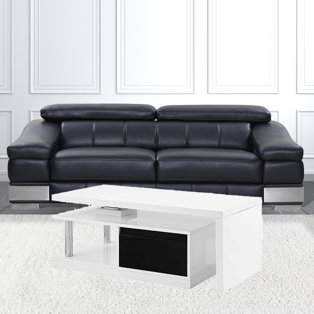 63" White Rectangular Coffee Table With Two Drawers And Shelf