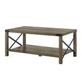 47" Rustic Oak Manufactured Wood Rectangular Coffee Table With Shelf
