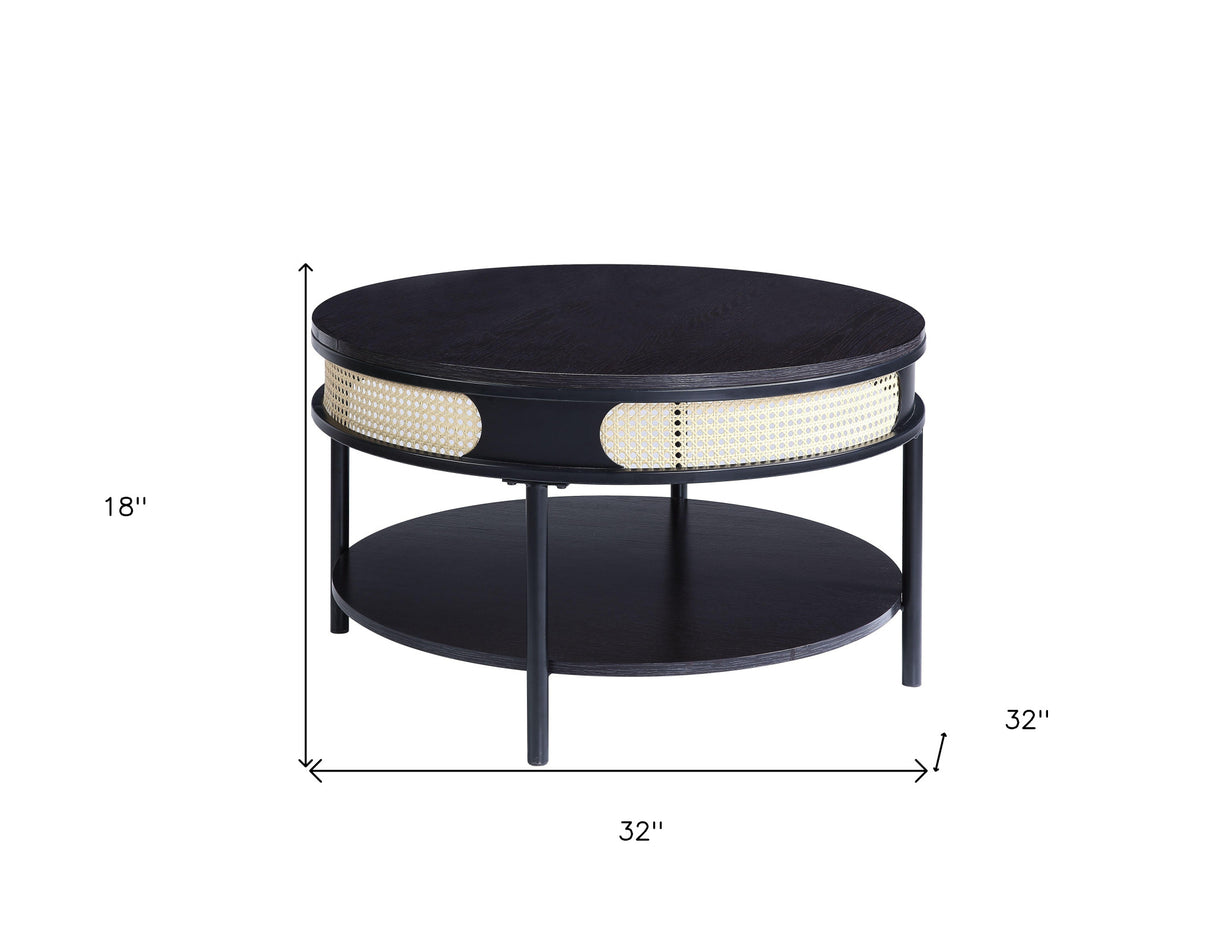 32" Black Melamine Veneer Round Coffee Table with shelf