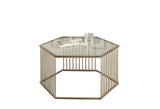 34" Champagne And Clear Glass And Metal Hexagon Coffee Table