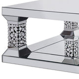 40" Silver Glass Square Mirrored Coffee Table With Shelf