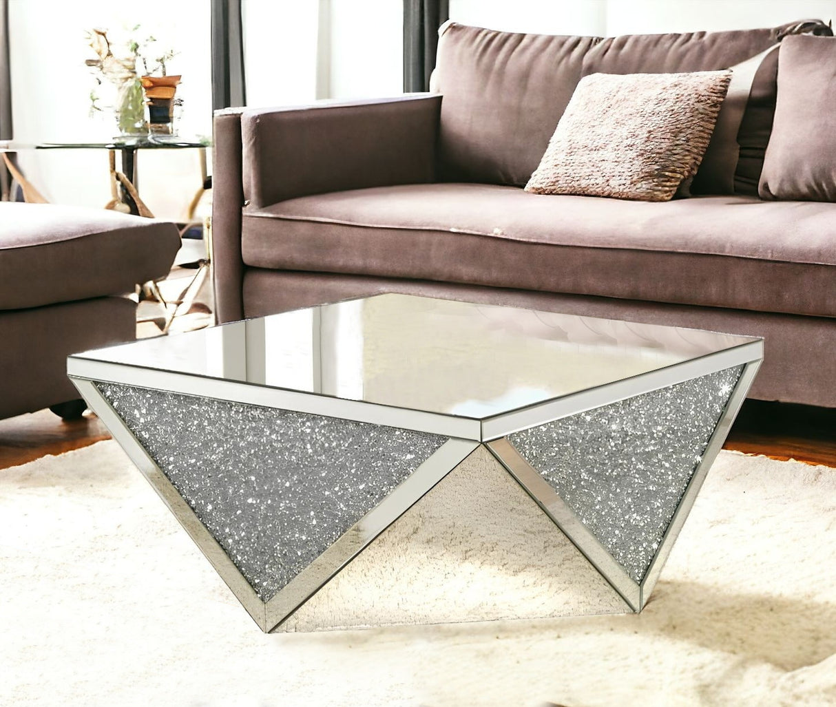 38" Silver Glass Square Mirrored Coffee Table