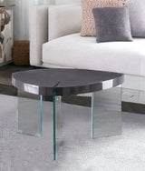 31" Clear Glass And Gray High Gloss Triangle Coffee Table