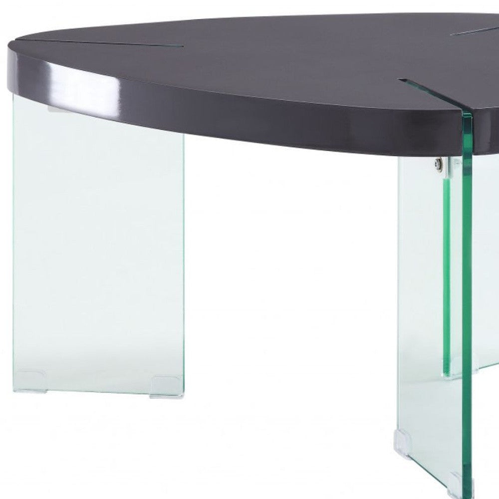 31" Clear Glass And Gray High Gloss Triangle Coffee Table