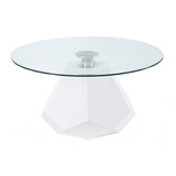34" White And Clear Glass And Manufactured Wood Round Coffee Table