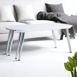 47" White Clear And Silver Wood And Glass Extendable Coffee Table