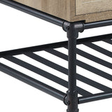 47" Sandy Black And Oak Paper Veneer And Metal Rectangular Coffee Table With Two Drawers And Shelf