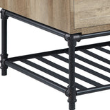 47" Sandy Black And Oak Paper Veneer And Metal Rectangular Coffee Table With Two Drawers And Shelf