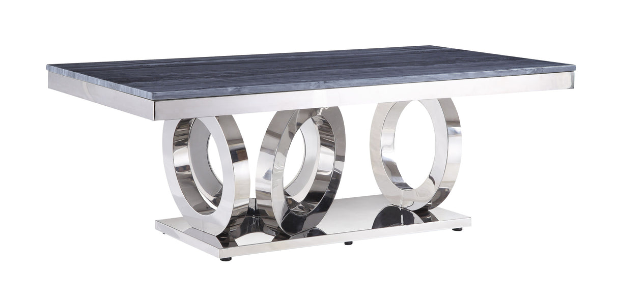 51" Gray And Silver Faux Marble And Stainless Mirrored Coffee Table