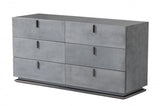 59" Gunmetal Grey Crackle Finish Six Drawer Double Dresser