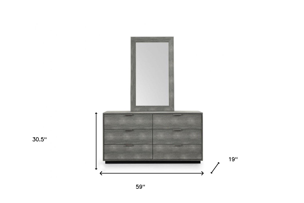 59" Grey Solid And Manufactured Wood Six Drawer Double Dresser
