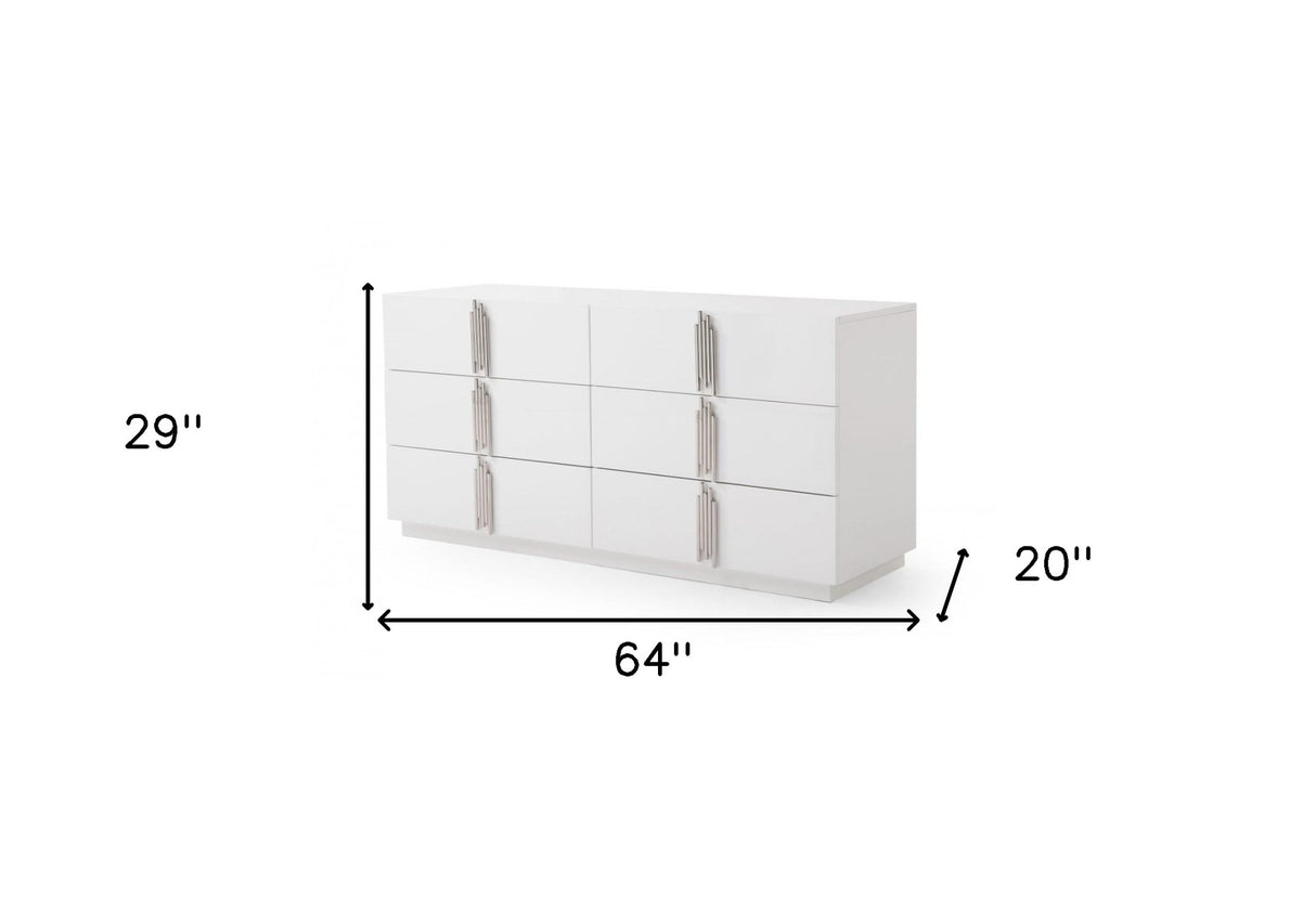 64" White Solid and Manufactured Wood Six Drawer Double Dresser