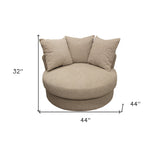 44" Sand Linen Upholstered Swivel Round Accent Chair And Toss Pillows