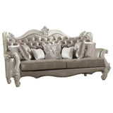 90" Gray Faux Leather Sofa And Toss Pillows With Bone Legs