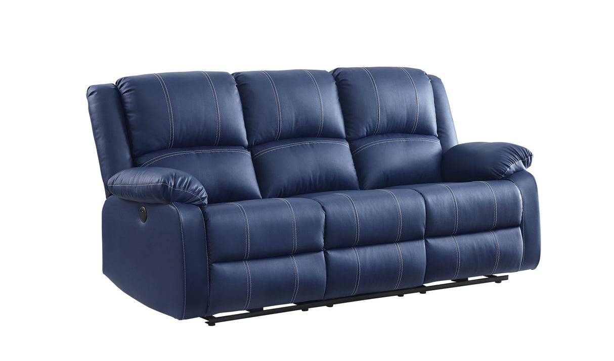 81" Blue Faux Leather Reclining USB Sofa With Black Legs