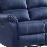 81" Blue Faux Leather Reclining USB Sofa With Black Legs