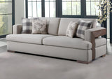 92" Fabric Linen Sofa And Toss Pillows With Brown Legs