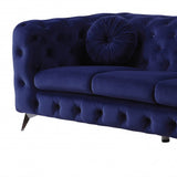 90" Blue Velvet Sofa With Silver Legs