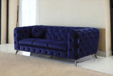 90" Blue Velvet Sofa With Silver Legs