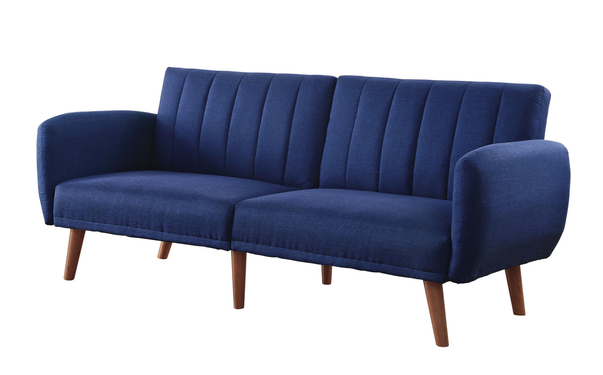 76" Blue Linen Sleeper Sofa With Wood Brown Legs