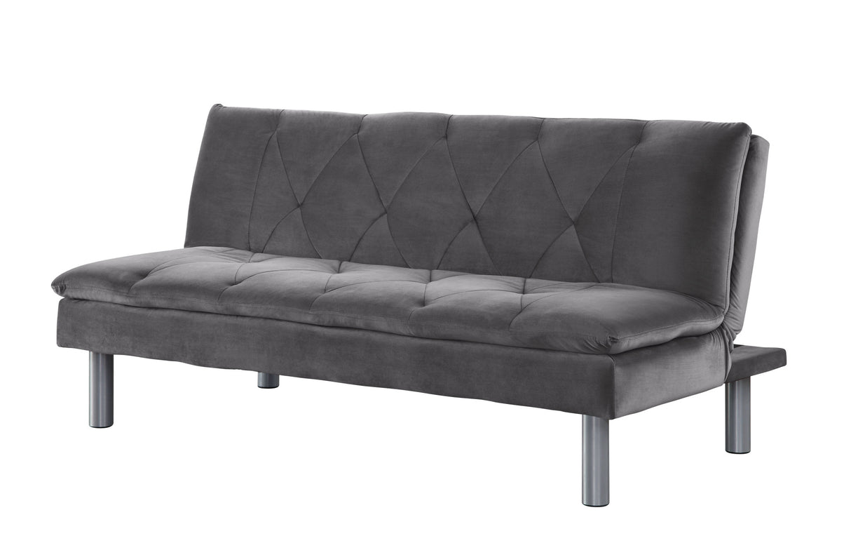 66" Gray Velvet Sleeper Sleeper Sofa With Silver Legs