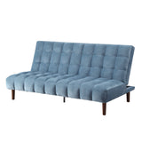 76" Teal Blue Velvet Sleeper Sofa With Wood Brown Legs