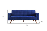 76" Blue Velvet Sleeper Sofa With Natural Legs