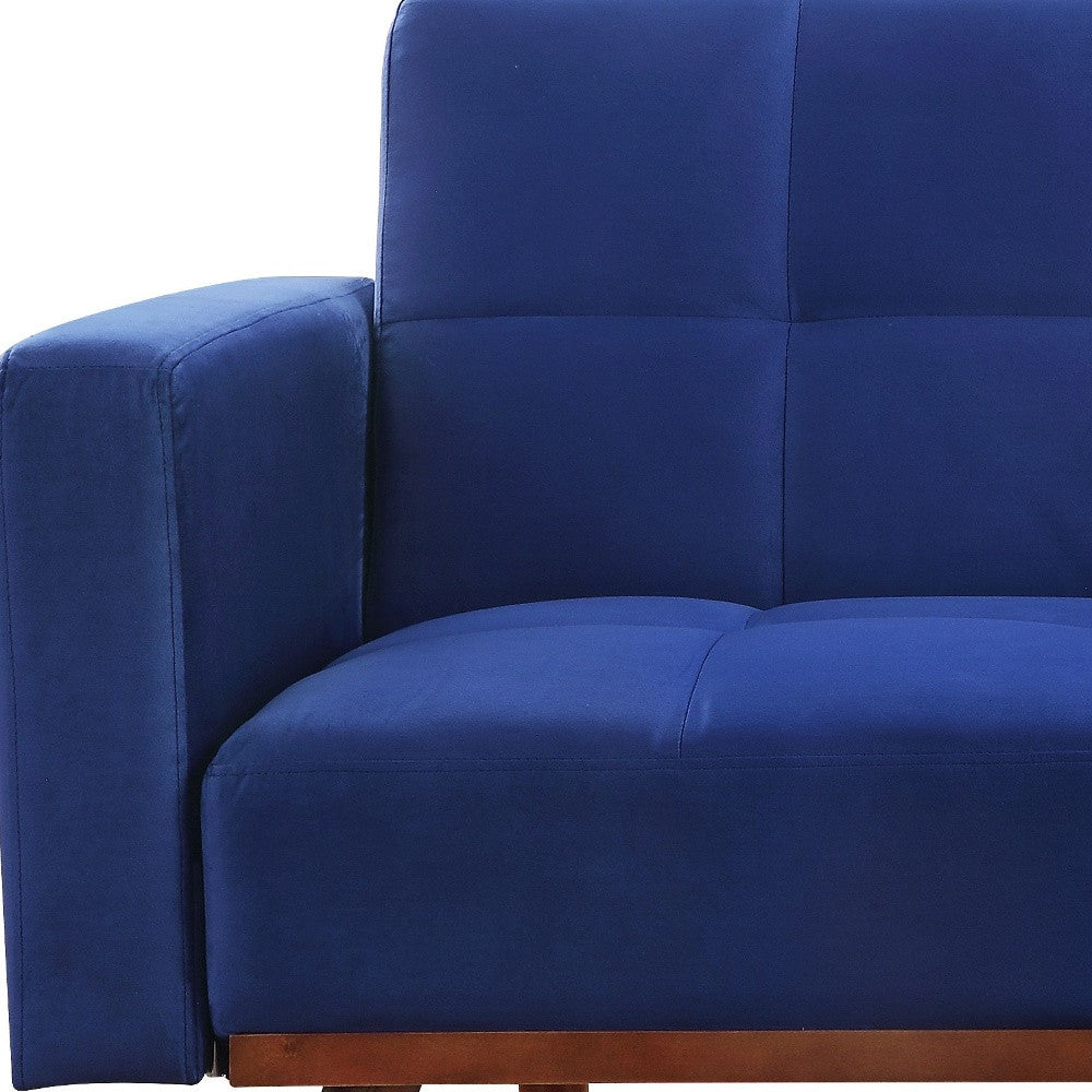 76" Blue Velvet Sleeper Sofa With Natural Legs