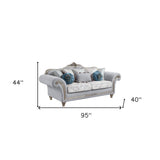 95" Light Gray Linen Sofa And Toss Pillows With Platinum Legs