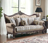 92" Brown Linen Damask Sofa And Toss Pillows