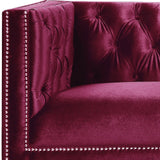 89" Burgundy Velvet Sofa And Toss Pillows With Black Legs