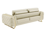 90" Beige Italian Leather Sofa With Gold Legs