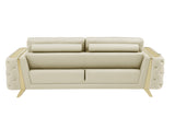 90" Beige Italian Leather Sofa With Gold Legs