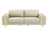 90" Beige Italian Leather Sofa With Gold Legs