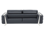 90" Gray Italian Leather Sofa With Silver Legs