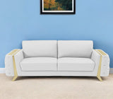 90" White Italian Leather Sofa With Gold Legs