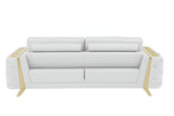 90" White Italian Leather Sofa With Gold Legs