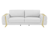 90" White Italian Leather Sofa With Gold Legs