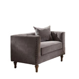 41" Gray And Brown Velvet Tufted Arm Chair And Toss Pillow