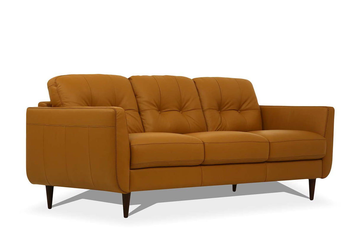 83" Orange Leather Sofa With Black Legs
