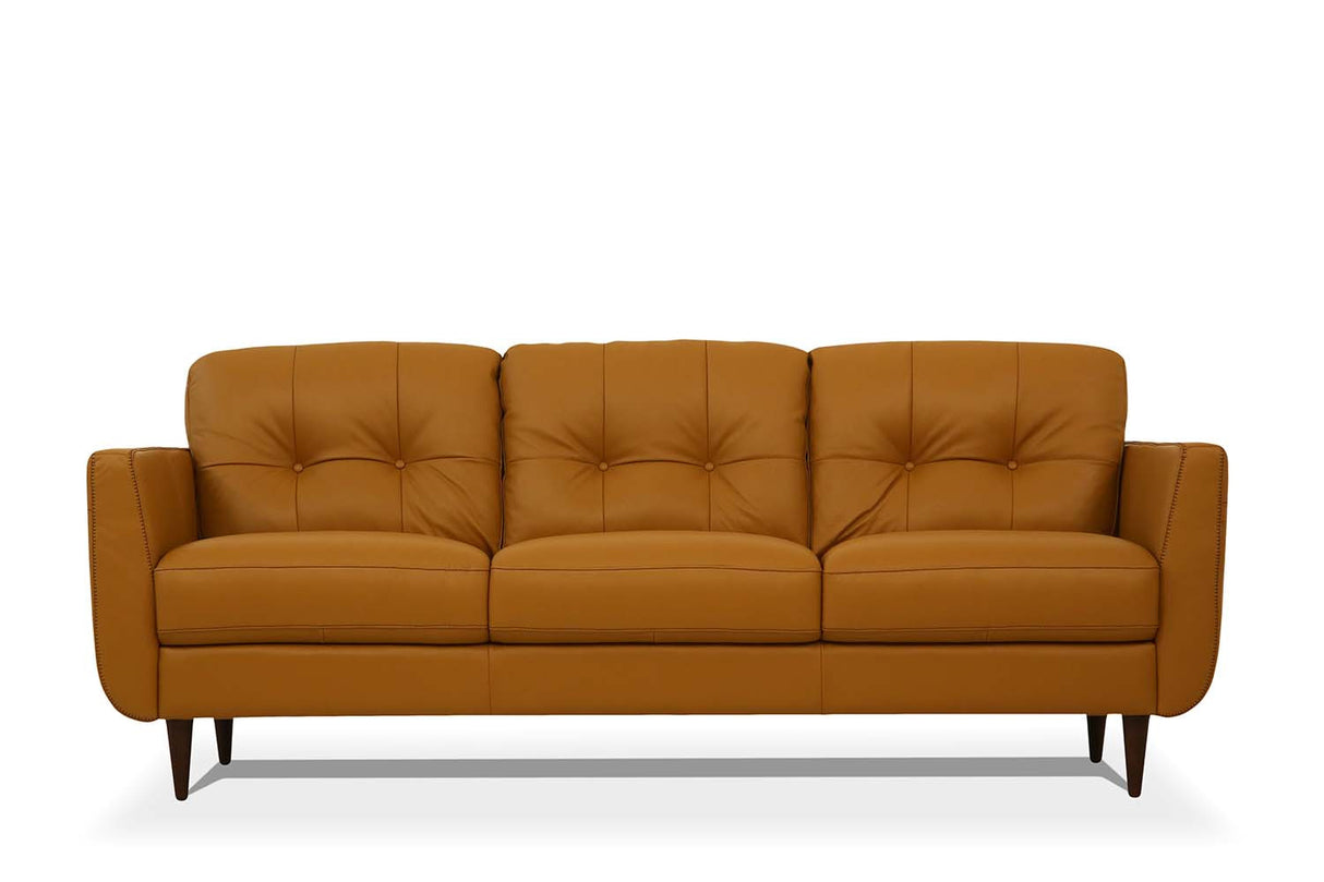 83" Orange Leather Sofa With Black Legs
