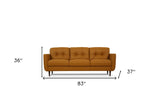 83" Orange Leather Sofa With Black Legs